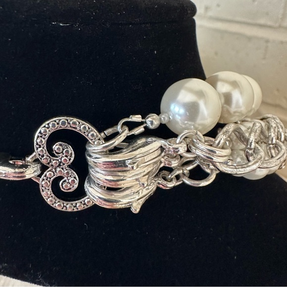 Premier Designs Pearl and Silver Toned Layered Necklaces with Enhancement Pin - Picture 6 of 10